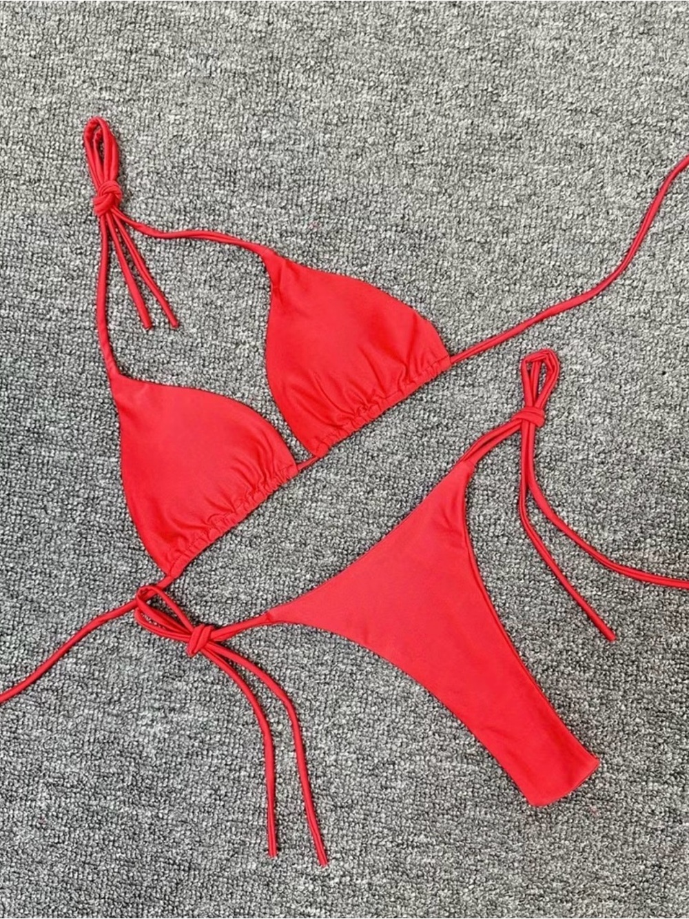 String Tie Red Triangle Bikini Top & Bottom Set - Picture 5 of 5